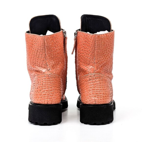 Giuseppe Zanotti Women Pink Salmon Croc Lace Leather Combat Boots 10.5US EUR 41 - Picture 3 of 8